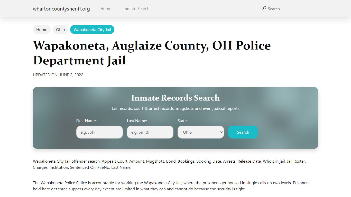 Wapakoneta, OH City Jail Inmates, Arrests