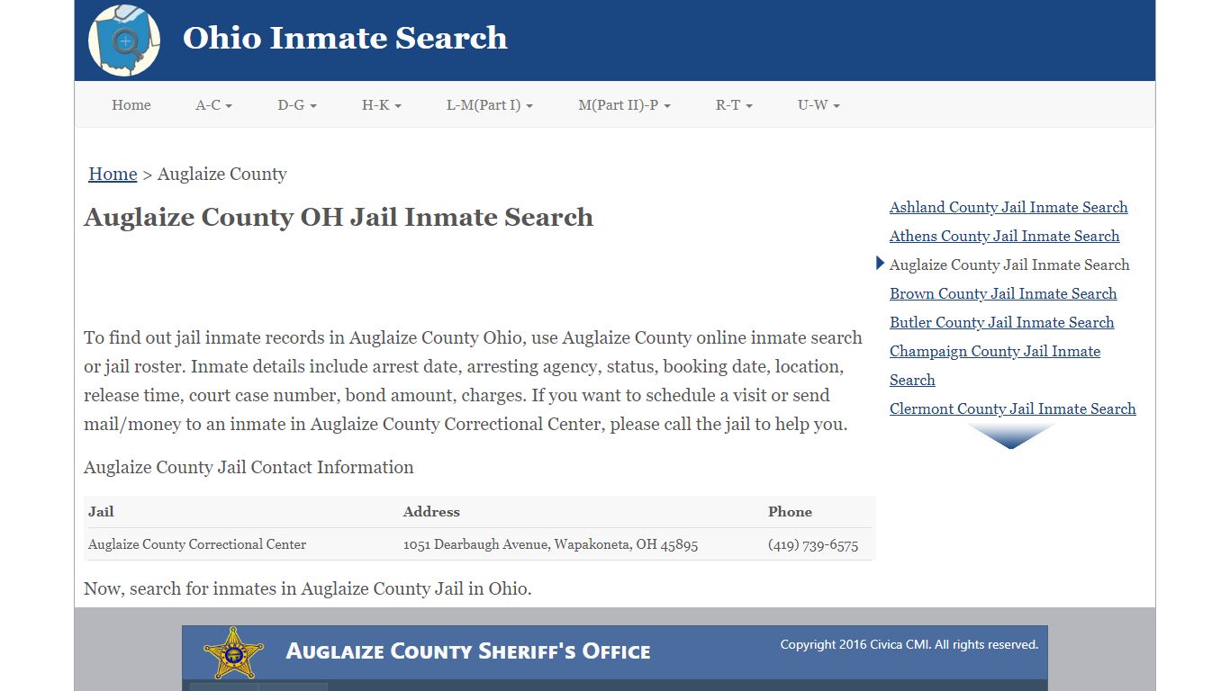 Auglaize County OH Jail Inmate Search